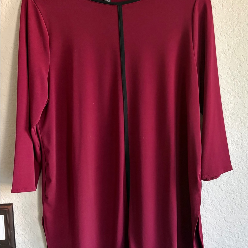 Alfani burgundy tunic Top with Black piping